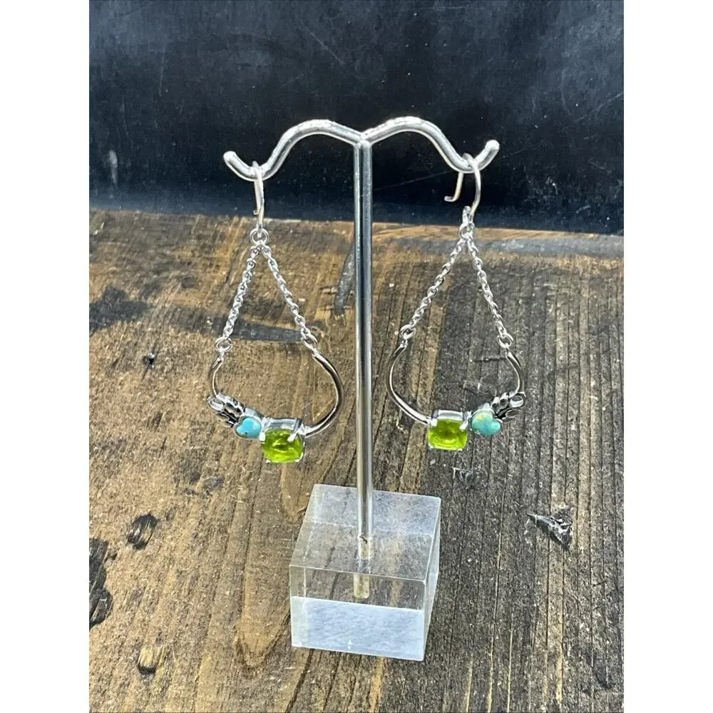 Barse Tangiers Earrings- Peridot & Turquoise - Silver- NWT